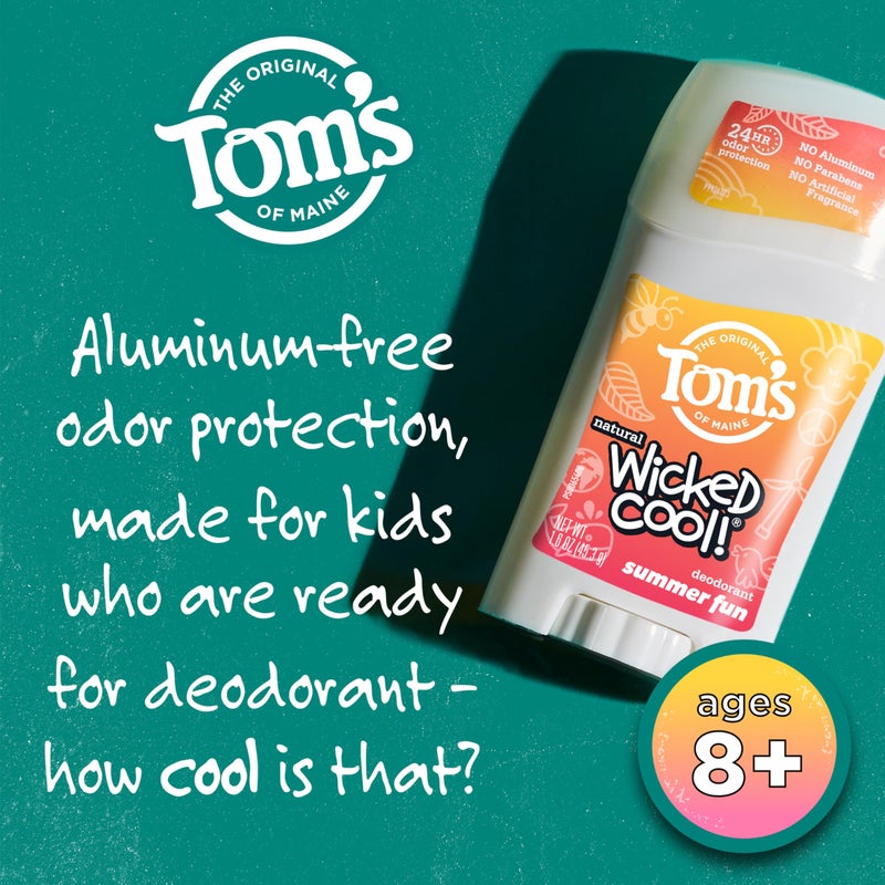 Tom's of Maine Aluminum-Free Wicked Cool! Natural Deodorant for Kids, Summer Fun, 1.6 oz. (Pack of 3) (Packaging May Vary) - Image 2